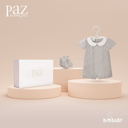 Paz Rodriguez 2-Piece (Short Romper, Shoes) Gift Set - Beige