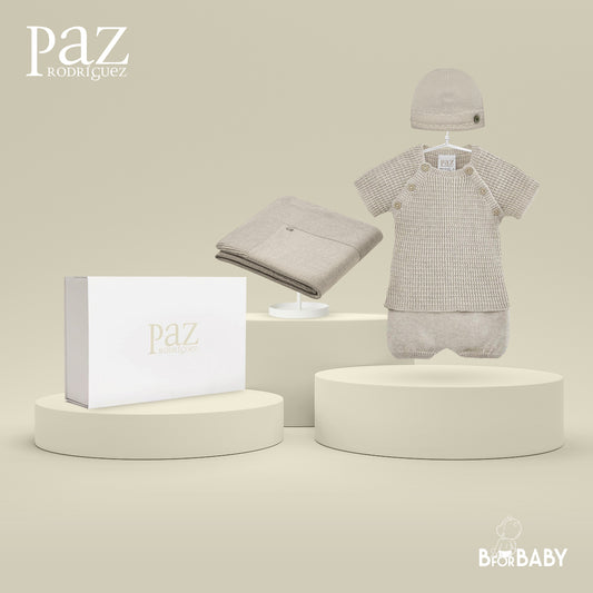 Paz Rodriguez 4-Piece Knitted (Sweater, Shorts, Hat, Blanket) Gift Set - Beige