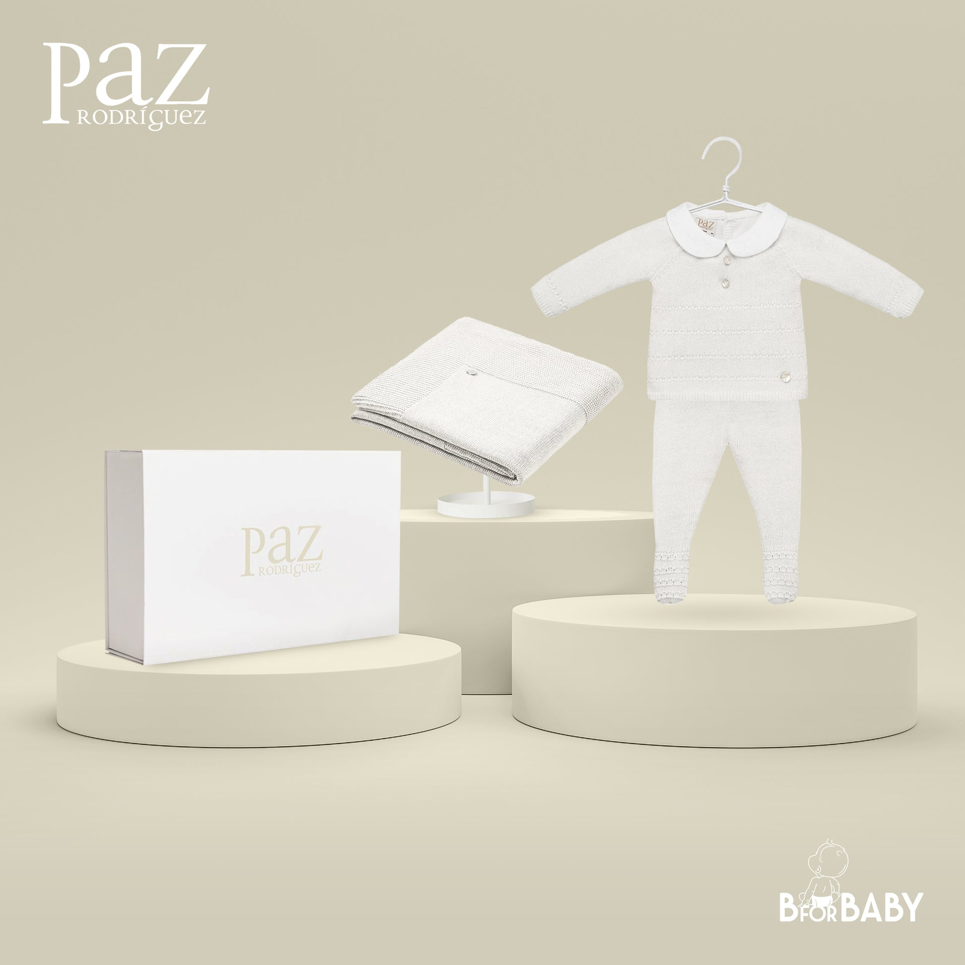 Paz Rodriguez 3-Piece (Pants, Sweater, Blanket) Gift Set - Cream