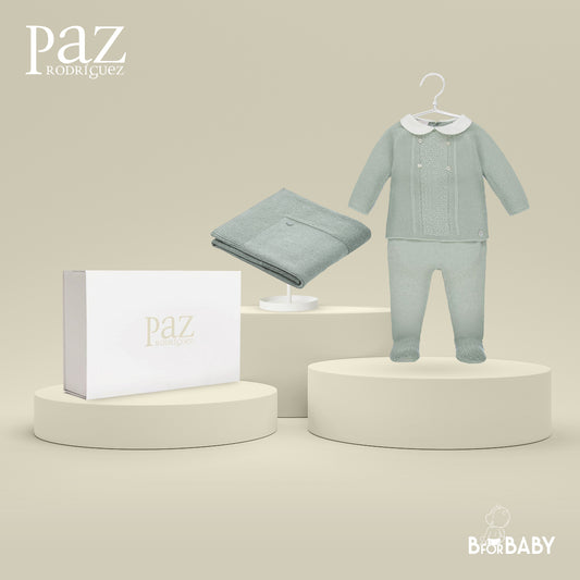 Paz Rodriguez 3-Piece Knitted (Top, Pants, Blanket) Gift Set - Green