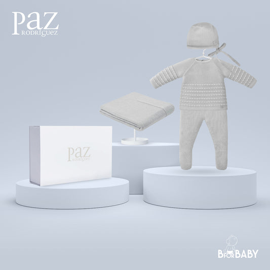 Paz Rodriguez 4-Piece (Sweater, Pants, Bonnet, Blanket) Gift Set - Grey
