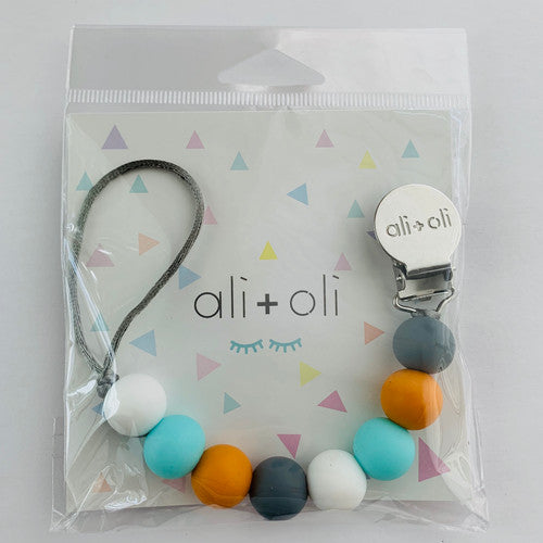 Modern Pacifier Clip for Baby - Grey Wood