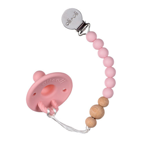 Modern Pacifier Clip for Baby - Pink Wood