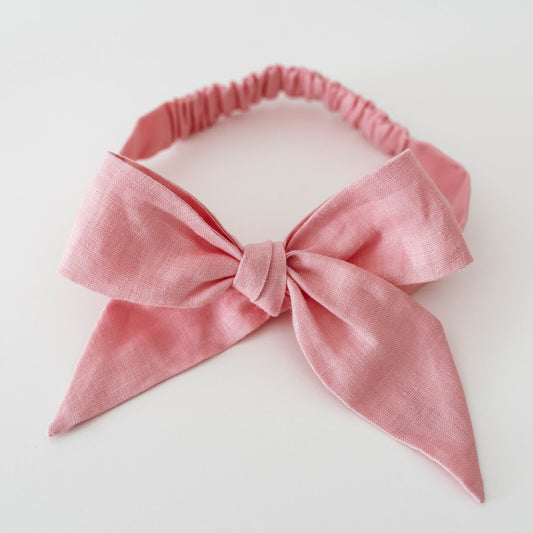 Linen Bow Headband - Baby Pink
