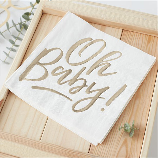 Baby shower Gold Paper Napkins - 'Oh Baby'