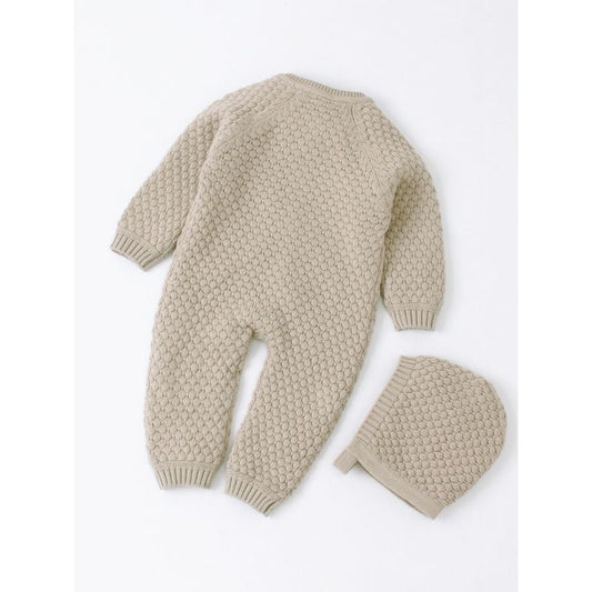 Crochet Jumpsuit & Hat Set - Beige