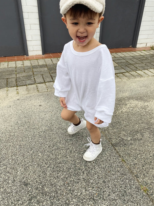 Tiny Trove Demi Waffle Cotton Playsuit - Snow