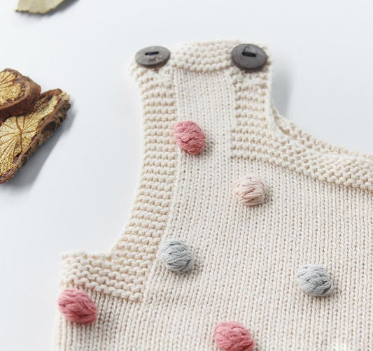 Polka Dots Knitted Romper - Beige