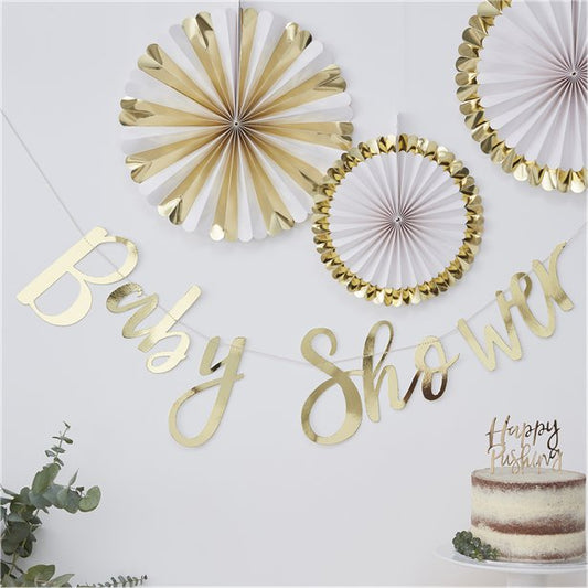 Gold Foiled Letter Banner - 'Baby Shower'