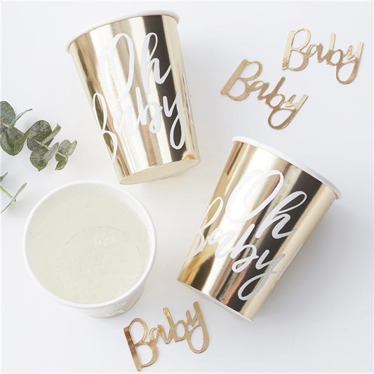 Gold Foiled Paper Cups - 'oh Baby'