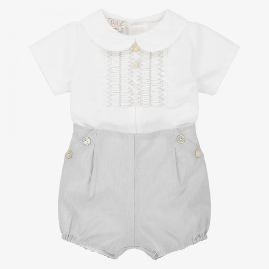 Paz Rodriguez 2-Piece (Shorts, Blouse) Set - Grey and White