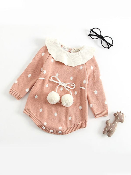 Polka Dots Collar Girls Bodysuit