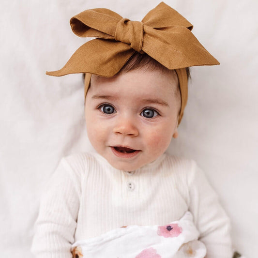 Linen Bow Headband - Mustard