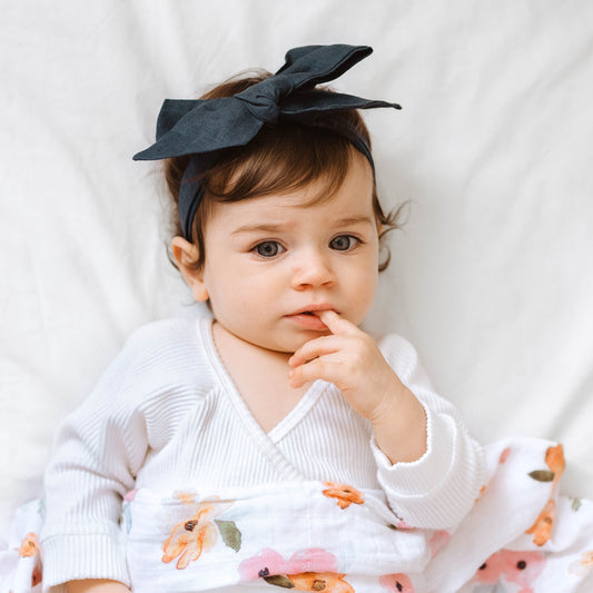 Linen Bow Headband - Navy