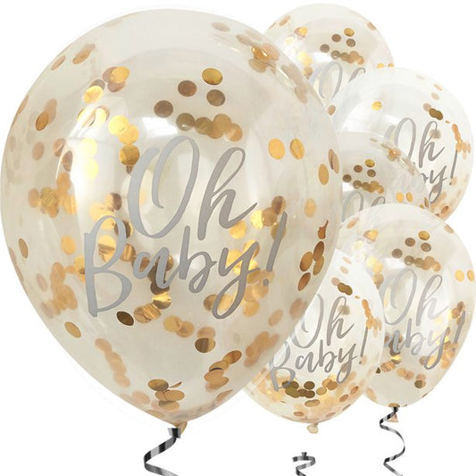 Gold Confetti Balloons - "Oh Baby"
