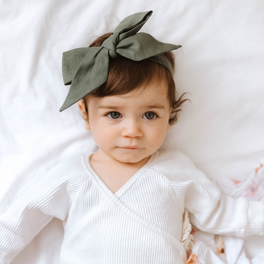 Linen Bow Headband - Olive