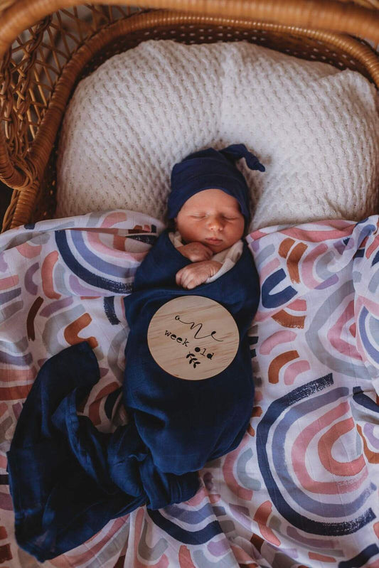 Organic Muslin Swaddle & Beanie Set - Navy
