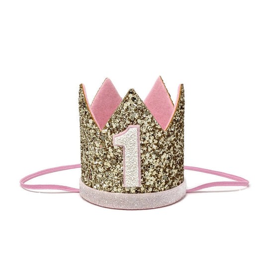 Baby Girl Glitter Gold & Pink Crown - 1