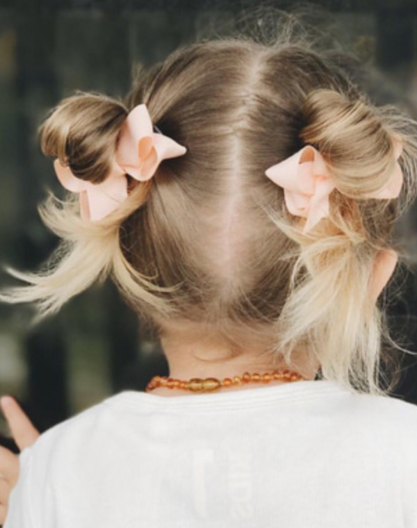 Small Piggy Tail Bow Clips - Nude