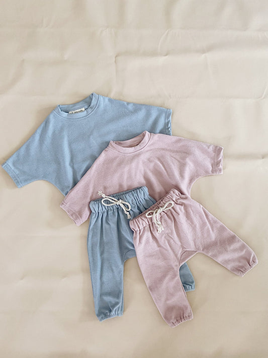 Tiny Trove Romy French Terry Lounge Set - Powder Pink