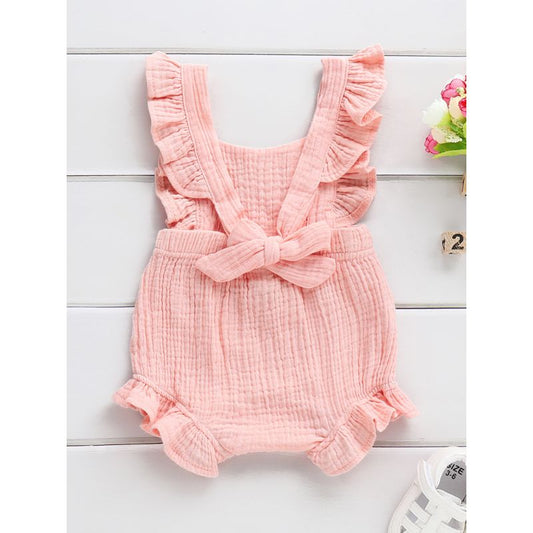 Ruffled Muslin Romper - Pink