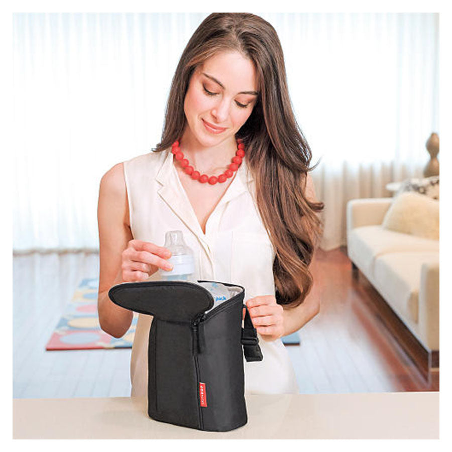 Mother with SkipHop Grab & Go Double Bottle Bag - Black