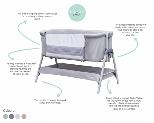 Kinder Valley Snoozie Bedside Crib - Antarctica Grey