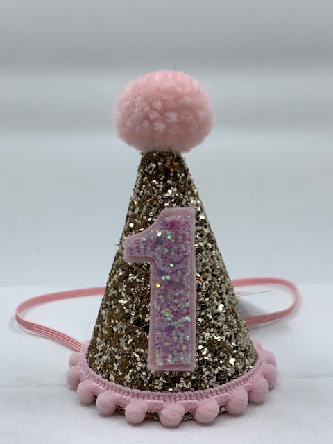 Baby Girl Glitter Gold & Baby Pink Tiny Hat - 1