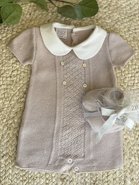 Paz Rodriguez 2-Piece (Short Romper, Shoes) Gift Set - Beige