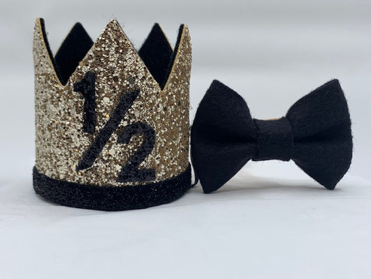 Boy Glitter Gold & Black Crown with Matching Bow Tie - 1/2