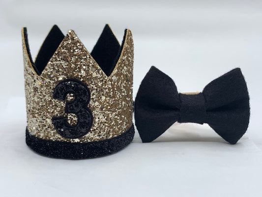 Boy Glitter Gold & Black Crown with Matching Bow Tie - 3