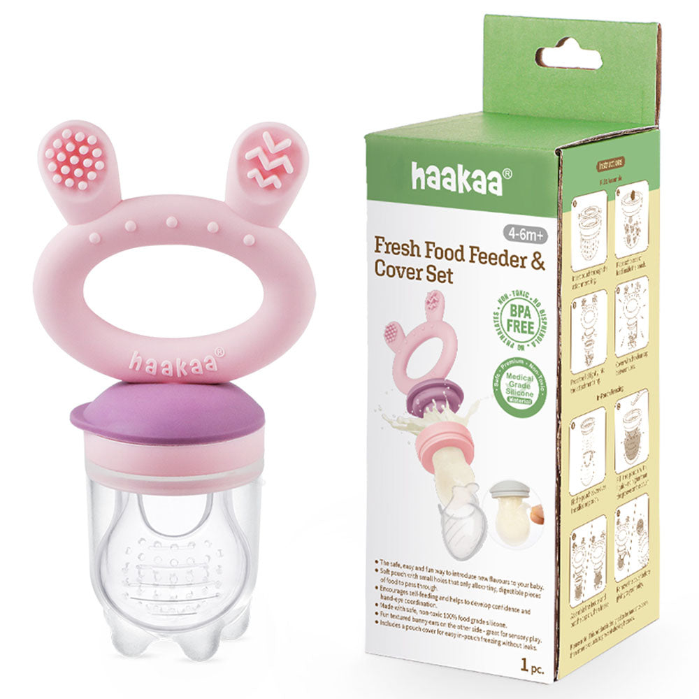 Haakaa Fresh Food Feeder and Cover Set - Pink