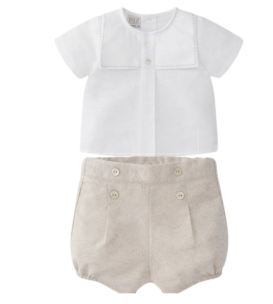 Paz Rodriguez 2-Piece (Shorts, Blouse) Set - Beige