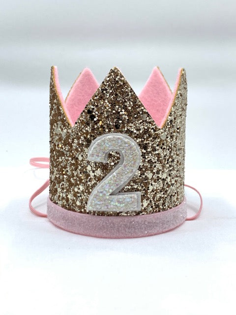 Baby Girl Glitter Gold & Pink Crown - 2