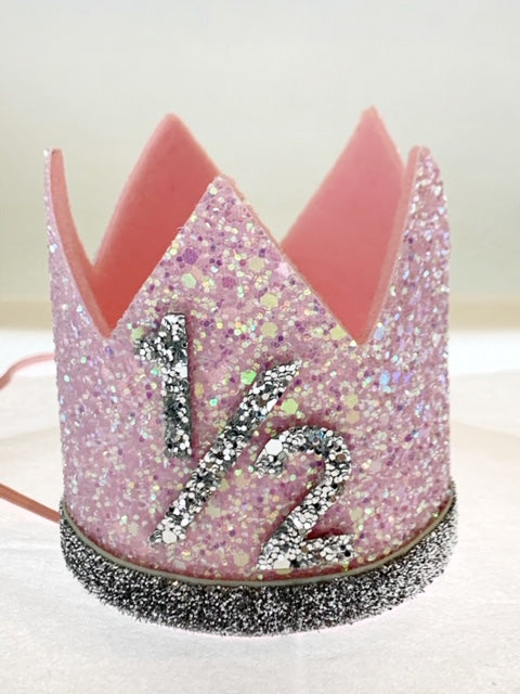 Baby Girl Glitter Silver & Pink Crown - 1/2