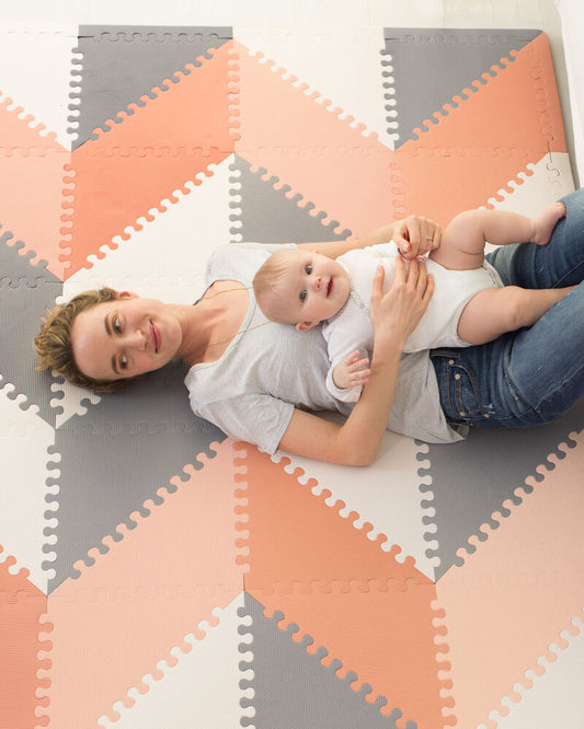 SkipHop Playspot Geo Floor Tiles - Grey & Peach