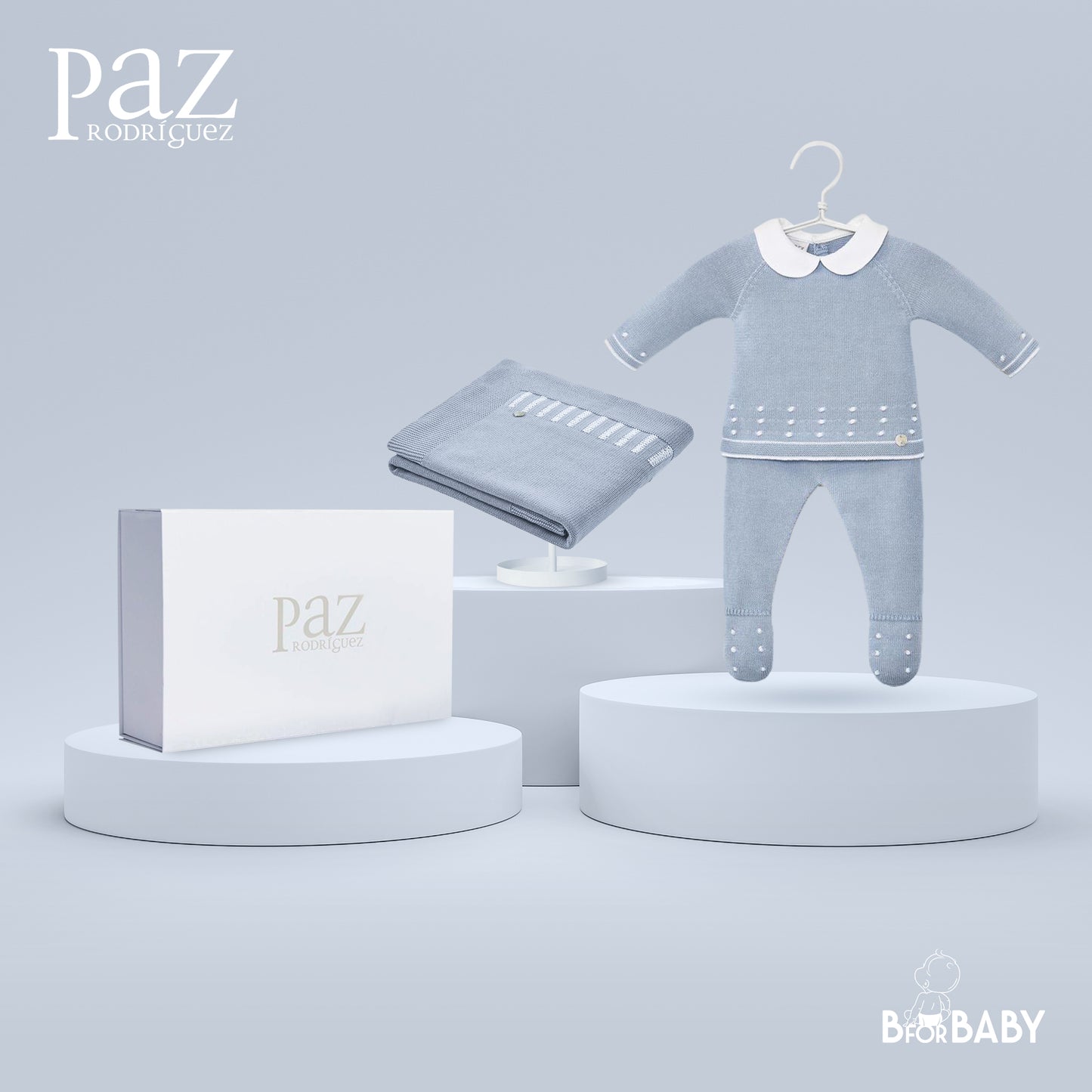 Paz Rodriguez 3-Piece (Sweater, Pants, Blanket) Gift Set - Blue Cloud