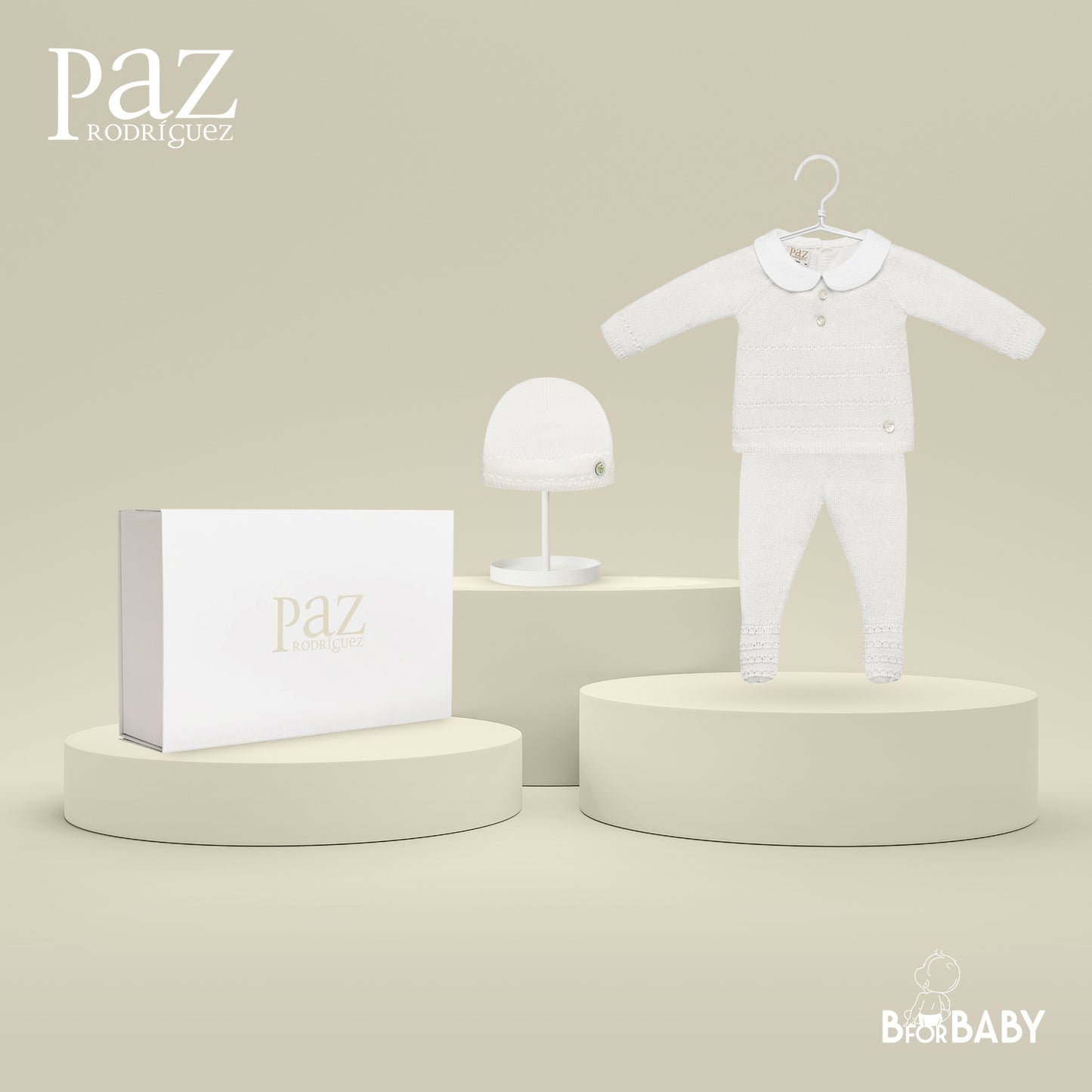 Paz Rodriguez 3-Piece (Pants, Sweater, Hat) Gift Set - Cream