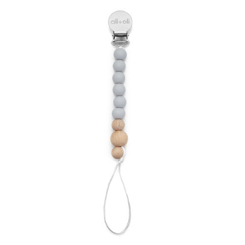 Modern Pacifier Clip for Baby - Grey Wood