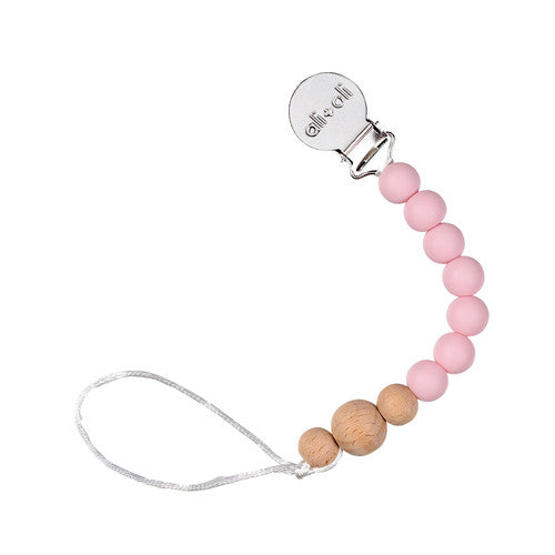 Modern Pacifier Clip for Baby - Pink Wood
