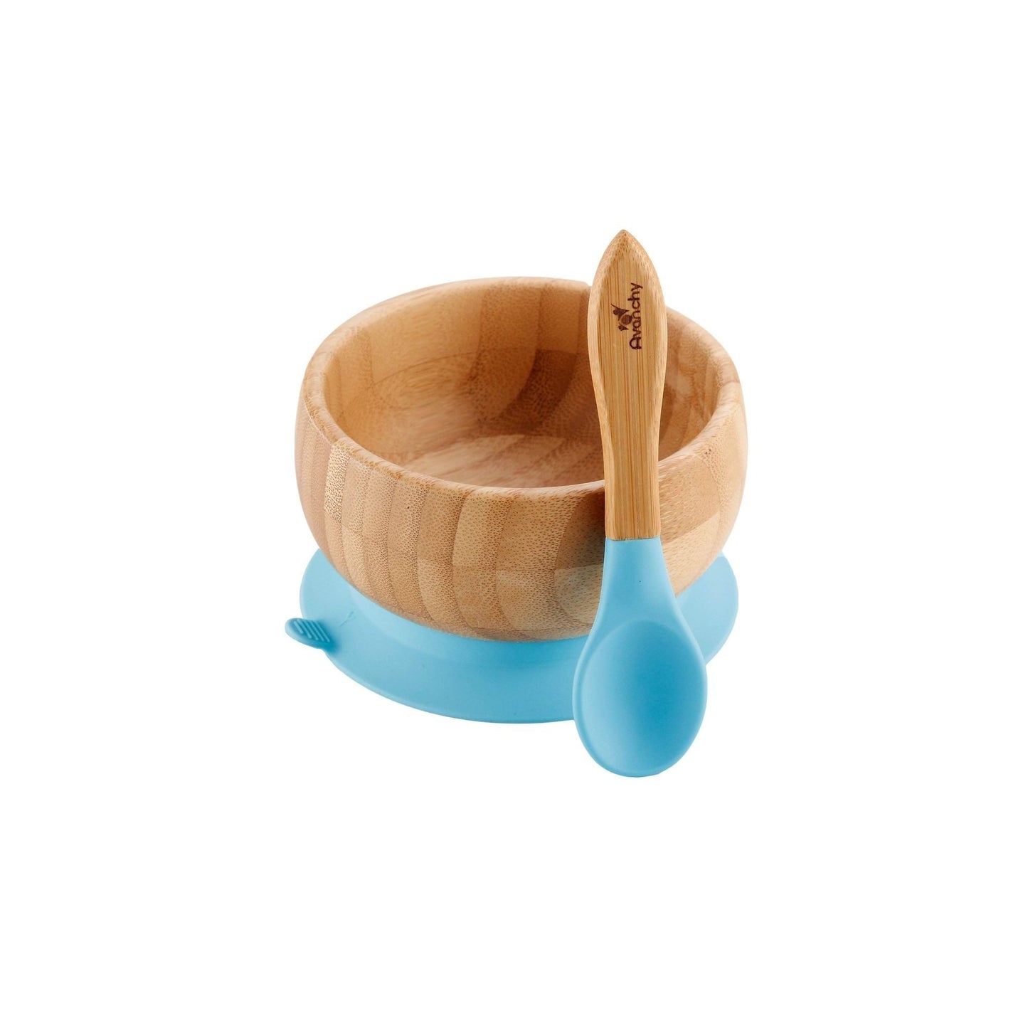 Avanchy - Organic Bamboo Suction Bowl & Spoon Set - Baby Blue