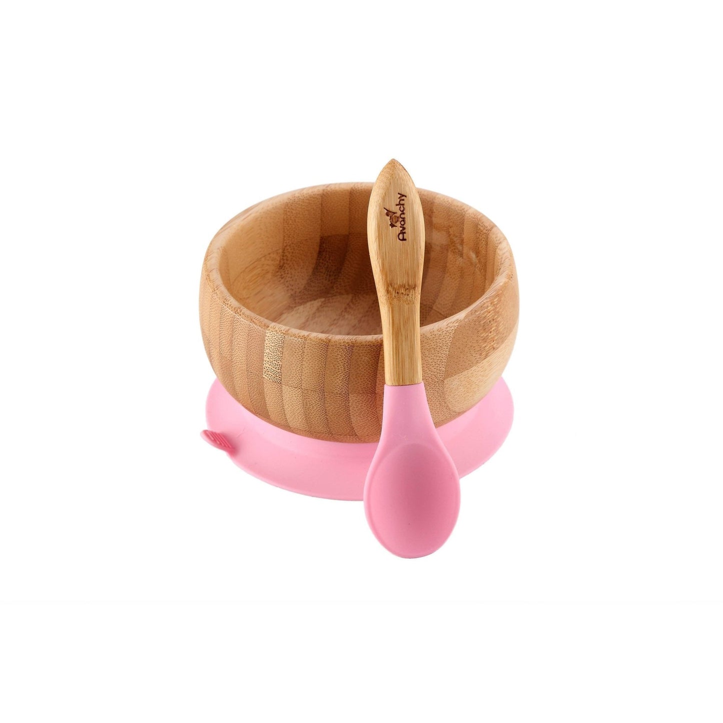 Avanchy Organic Bamboo Suction Bowl & Spoon Set - Pink Saudi KSA