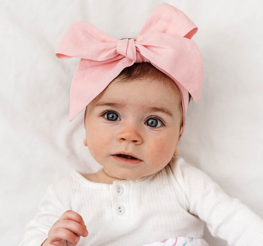 Linen Bow Headband - Baby Pink