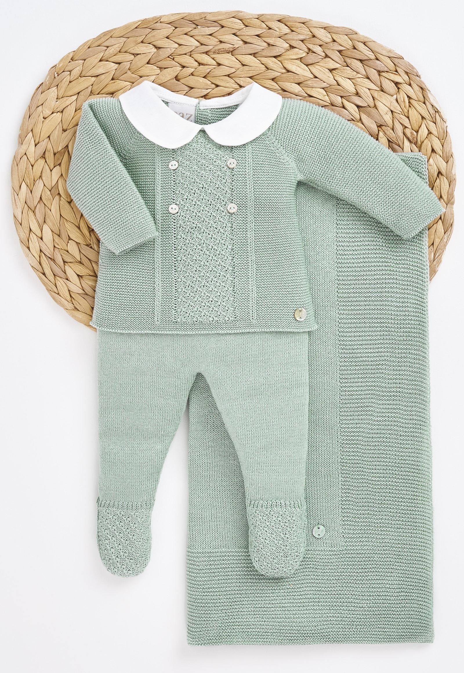 Paz Rodriguez 3-Piece Knitted (Top, Pants, Blanket) Gift Set - Green