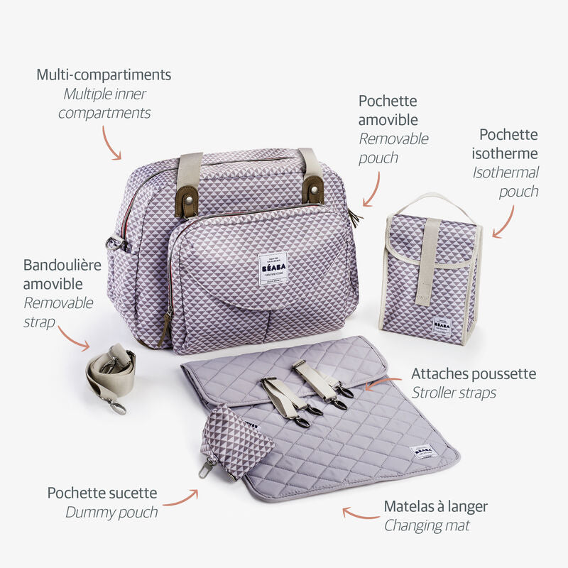 Beaba Geneva II Diaper Bag - Play Print Grey/Coral – B FOR BABY