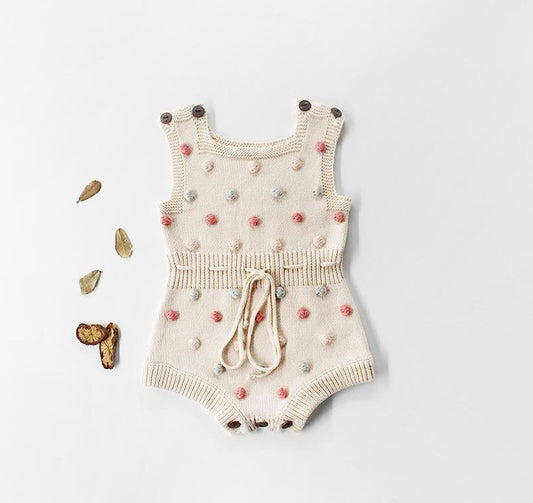 Polka Dots Knitted Romper - Beige