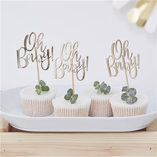 Gold Foil "Oh baby" Cupcake Toppers