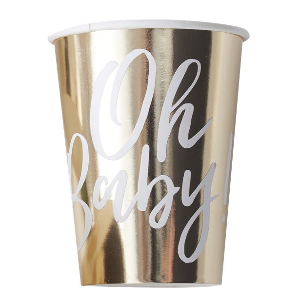 Gold Foiled Paper Cups - 'oh Baby'
