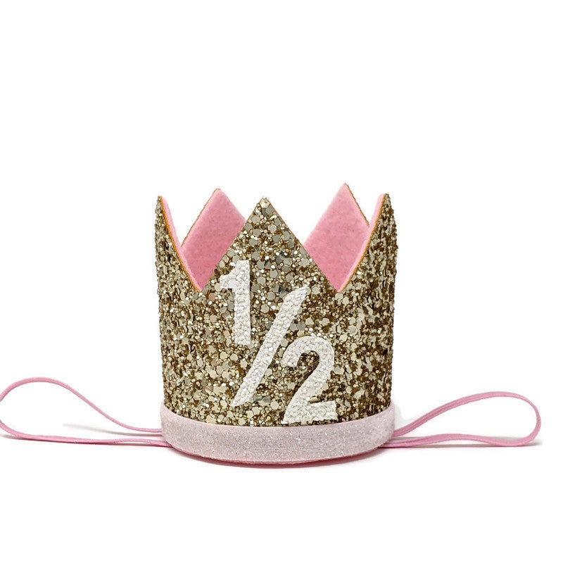 Baby Girl Glitter Gold & Pink Crown - 1/2