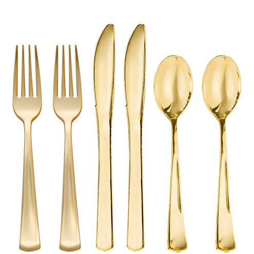 أدوات مائدة بلاستيكية فاخرة - ذهبي